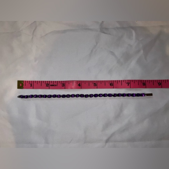 JTV 15.10 CTW Oval African Amethyst Rhodium Over Sterling Silver Tennis Bracelet - Picture 3 of 5